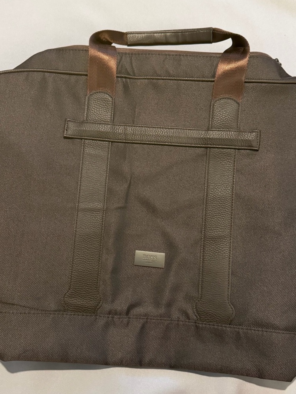BOSS Brown Canvas Travel Garment Bag with Leather Trim